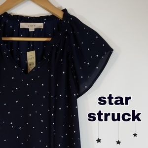 NWT STARRY SKY RUFFLE TIE NECK TOP